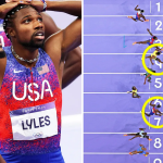 Noah Lyles, Kishane Thompson, 100m final, Paris Olympics, 9.79 seconds, photo finish, Olympic gold, Fred Kerley, track and field, sprint race, close finish, athletics, dramatic finish, Olympic history, American sprinter, Jamaican sprinter